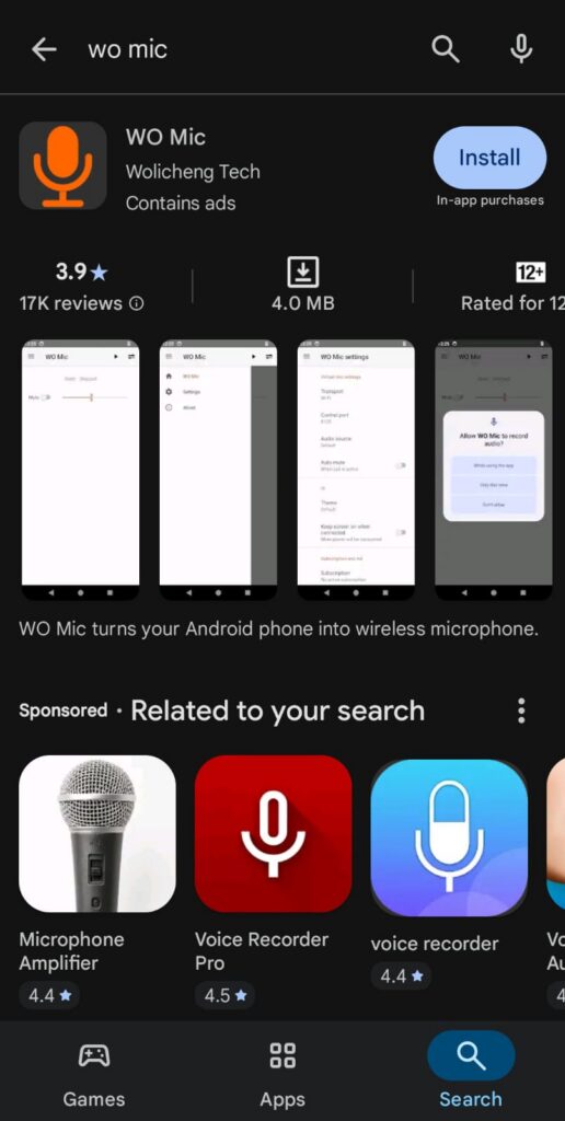Install wo mic app